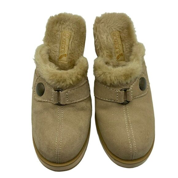 Skechers Cali Faux Fur Lined Mule Clogs Comfort Shoes Tan Size 8 - Picture 2 of 7